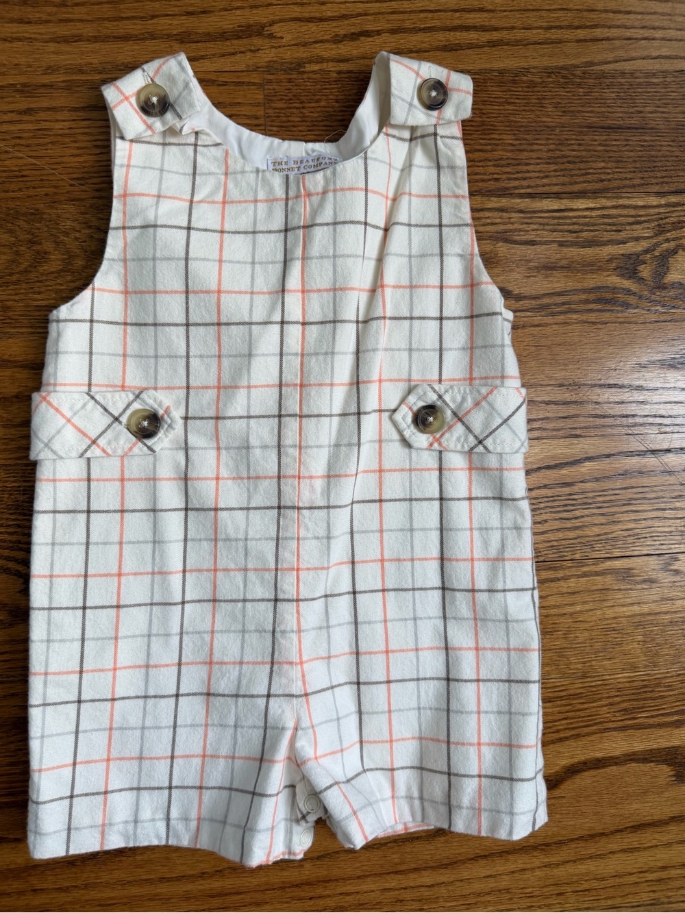 The Beaufort Bonnet Company Ivory Plaid Shortall with Orange and Gray Windowpane